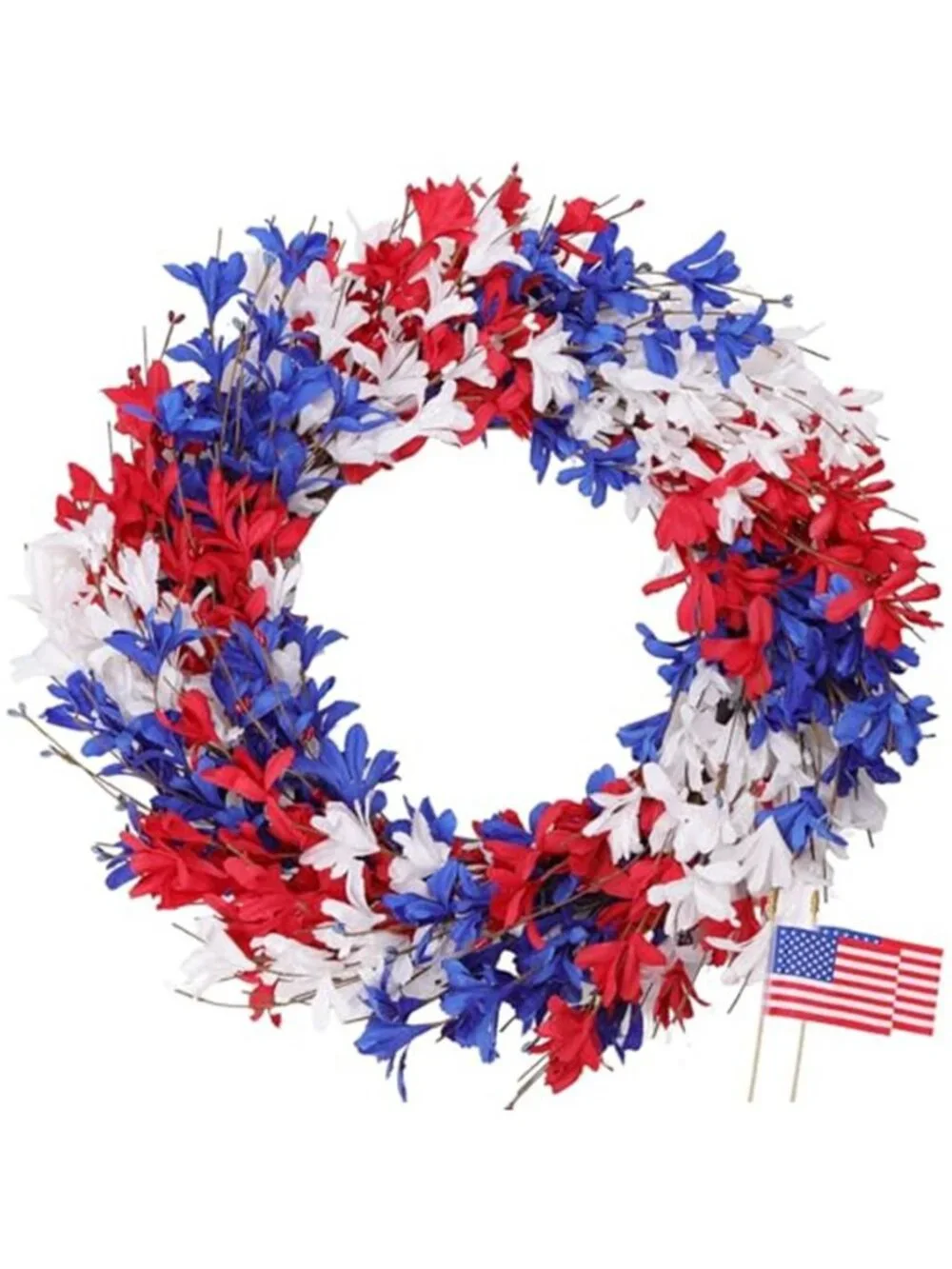 4th of July Wreath Patriotic Wreath with Red White Blue Flag Forsythia Flowers